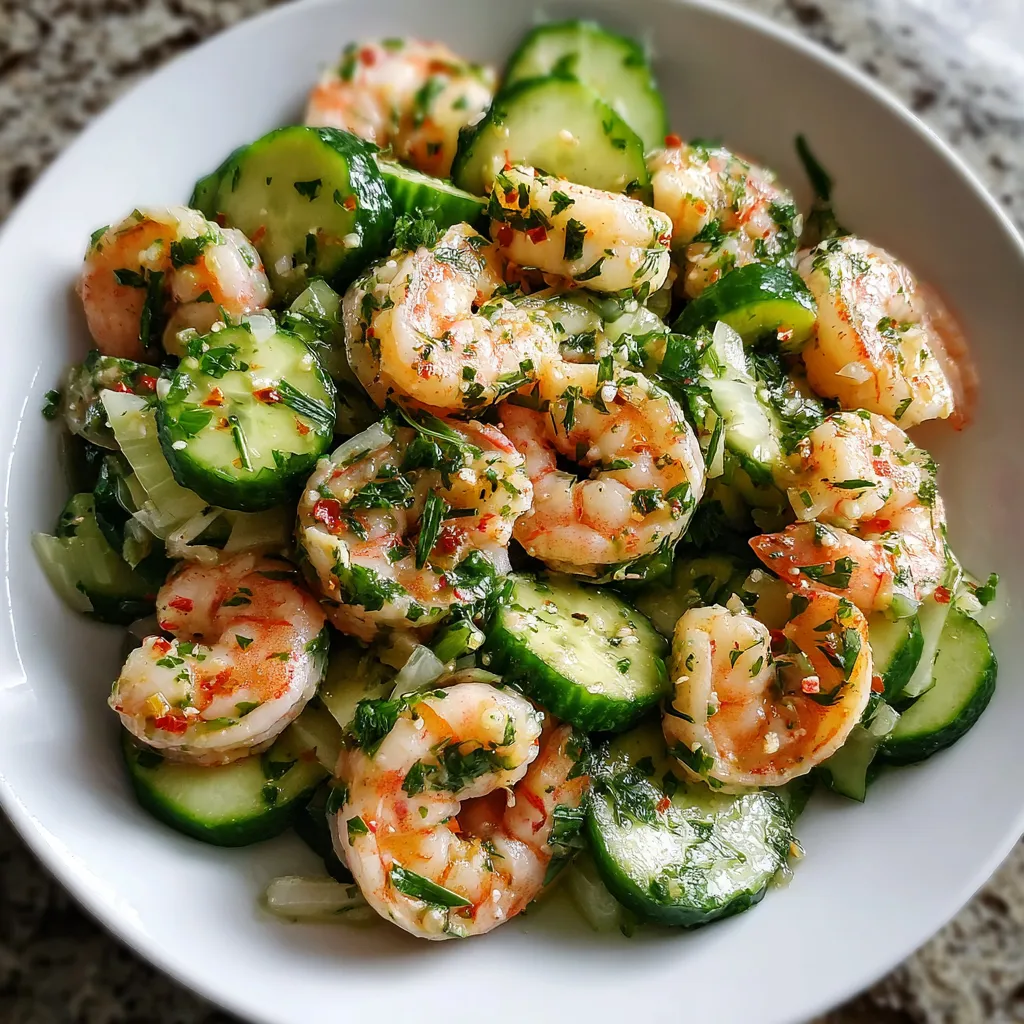 Fresh Cucumber Shrimp Salad with Lemon Herb Dressing and Garden Vegetables - secondary view